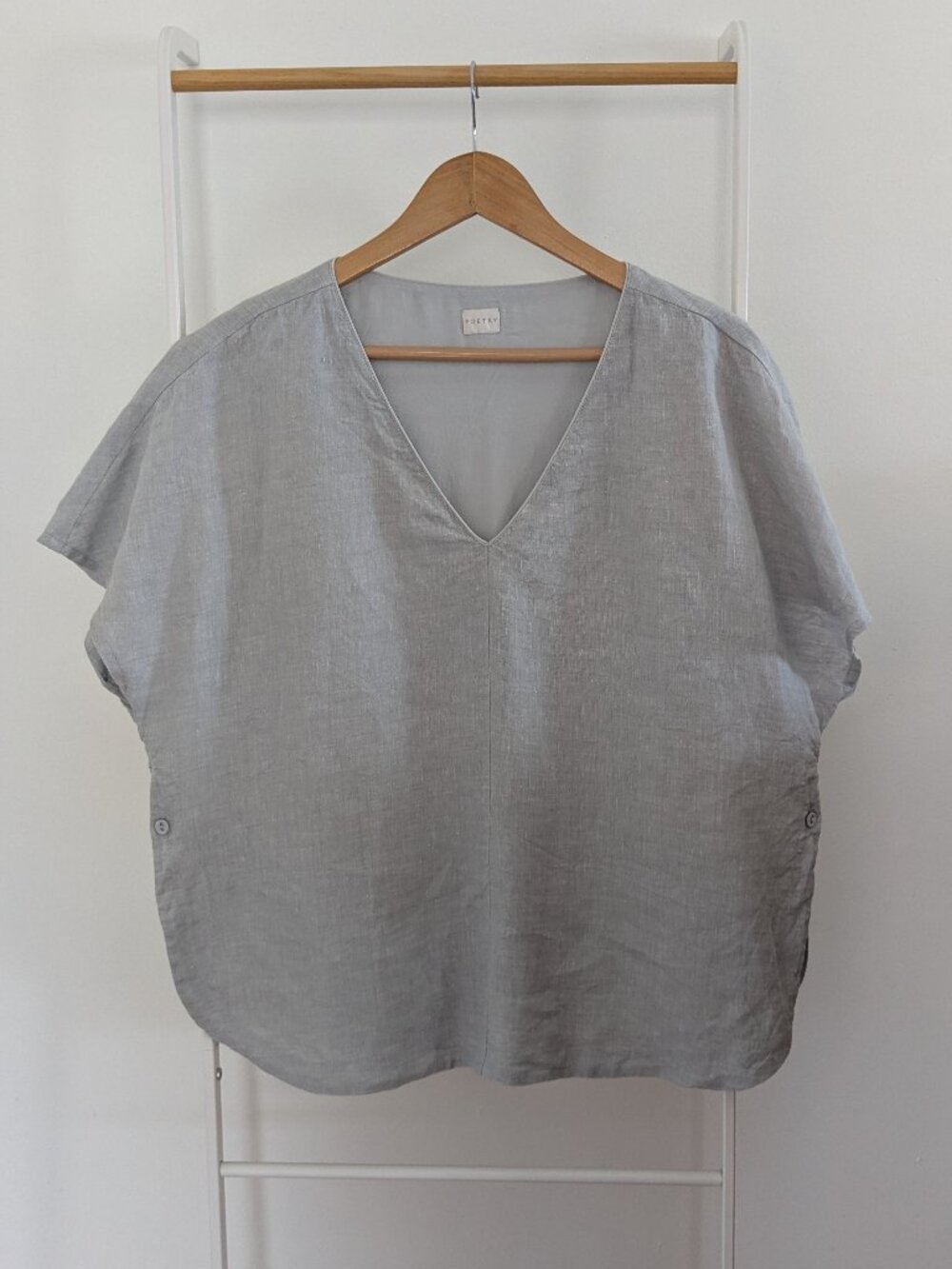 POETRY Gray Linen Square Top Short Sleeve Size 10 Fully Lined